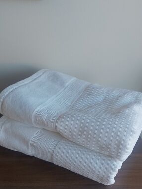 Plush White Cotton Bath Towels - Set of 2